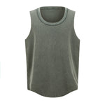 Wax-Dye Waffle Knit Vintage Washed U-Neck Vest