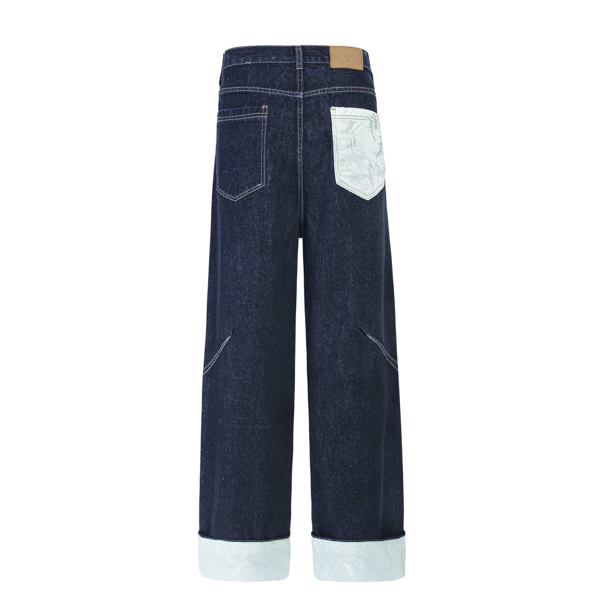 Cuffable Hem Contrast Patch Denim Pants