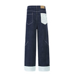 Cuffable Hem Contrast Patch Denim Pants