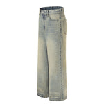 Vintage Wash Distressed Wide-Leg Jeans
