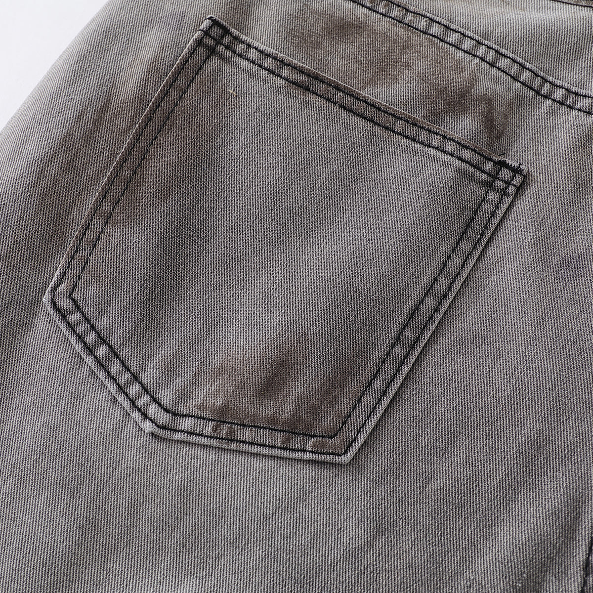 Baggy Fit Distressed Grey Ripped Jeans