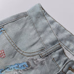 Vintage Digital Print Faux Denim Jeans