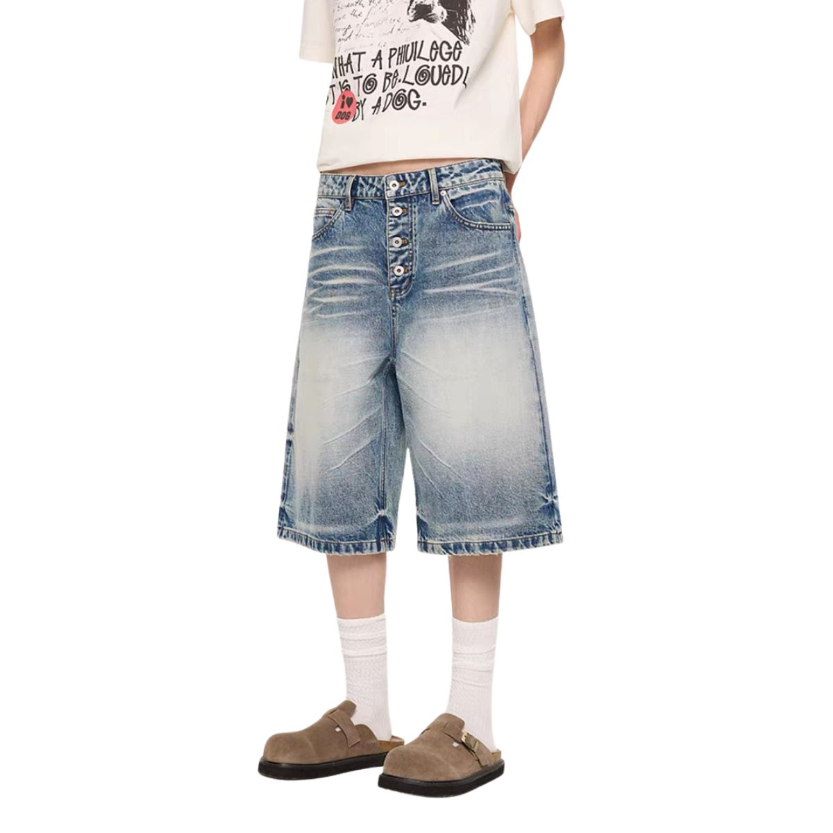 Bermudas con lavado vintage y salpicaduras de tinta