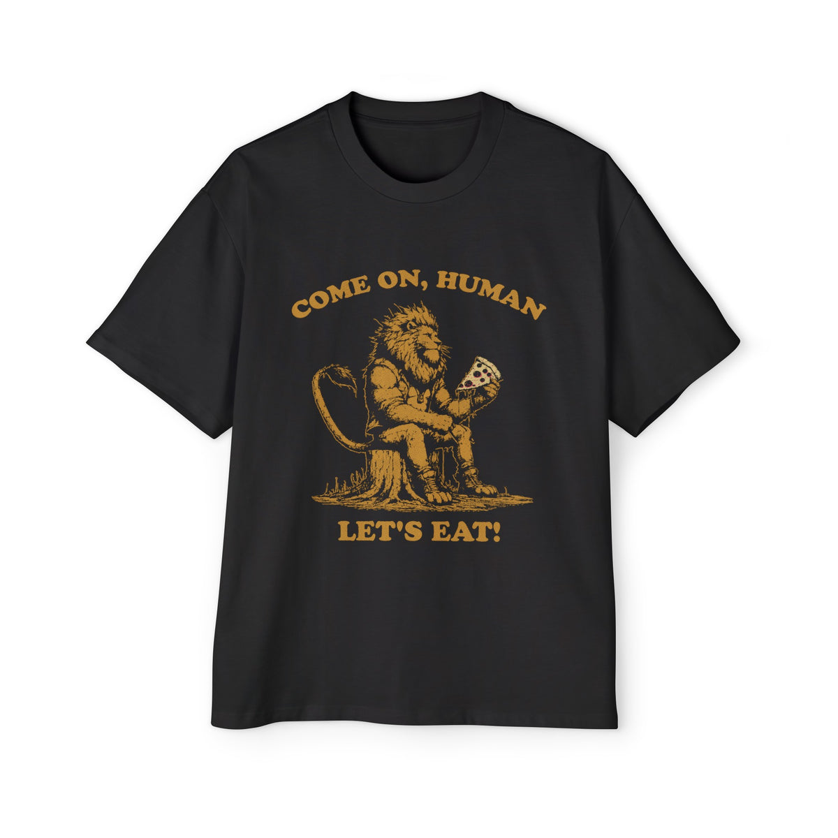 Retro Lion Warrior Pizza Graphic Tee-INNBLAC Fashion Apparel