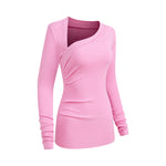 Asymmetric Neck Long Sleeve Ribbed Top