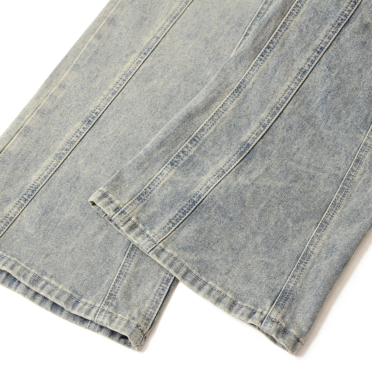 Muddy-Wash Faded Panel-Stitch Jeans