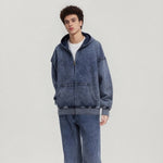 Double Slider Zip Knit Denim Hoodie