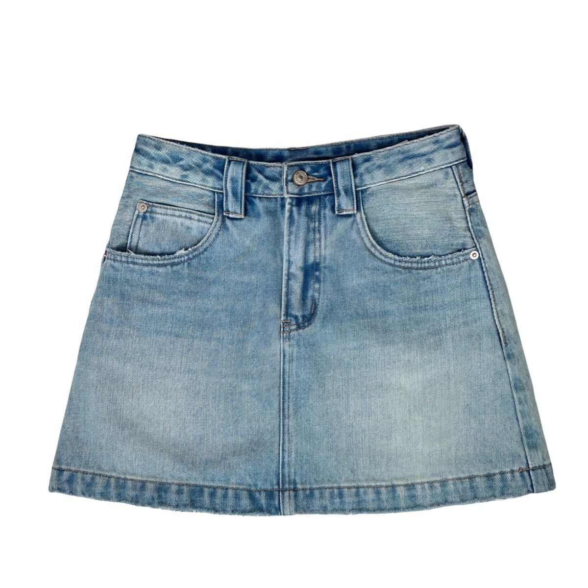 Falda vaquera con bordado de perlas y lavado vintage