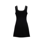 Black Jacquard Denim Beaded Mini Dress