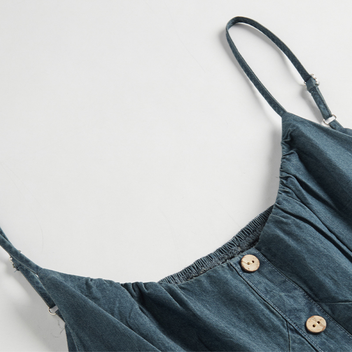 Spaghetti Strap Tiered Denim Midi Dress