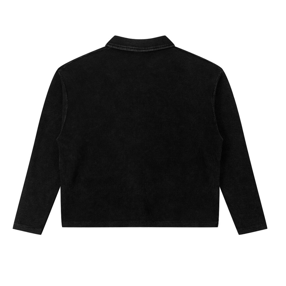 Waffle Knit Seagull Collar Drop‑Shoulder Loose Long Sleeve Top