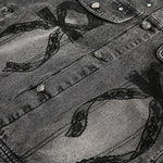 Stitched Diamond Design Relaxed Water-washed Denim Work Jacket