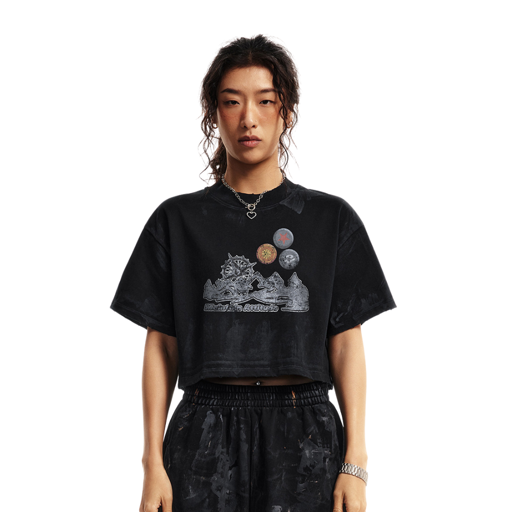 Washed Baggy Fit Graphic Crop Top-INNBLAC Fashion Apparel
