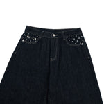 Star‑Print Curved Blade Raw Denim Jeans