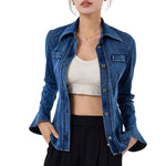 Knit Denim Button-Front Long Sleeve Shirt