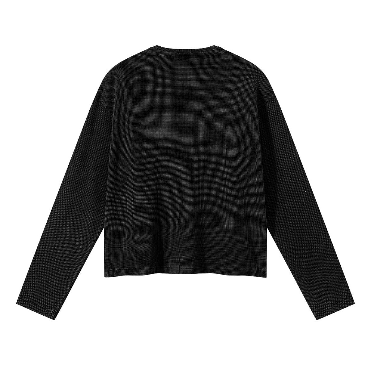 Waffle Raw‑Edge Spliced Distressed Long‑Sleeve T‑Shirt