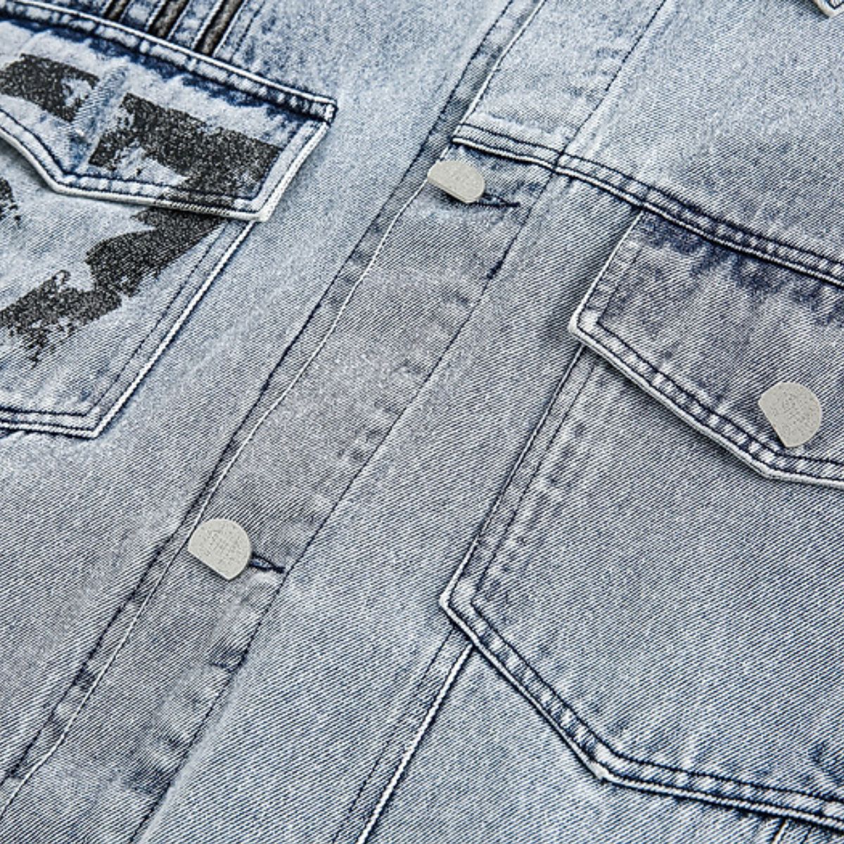 Designer Loose Retro Denim Jacket with Pocket Accent