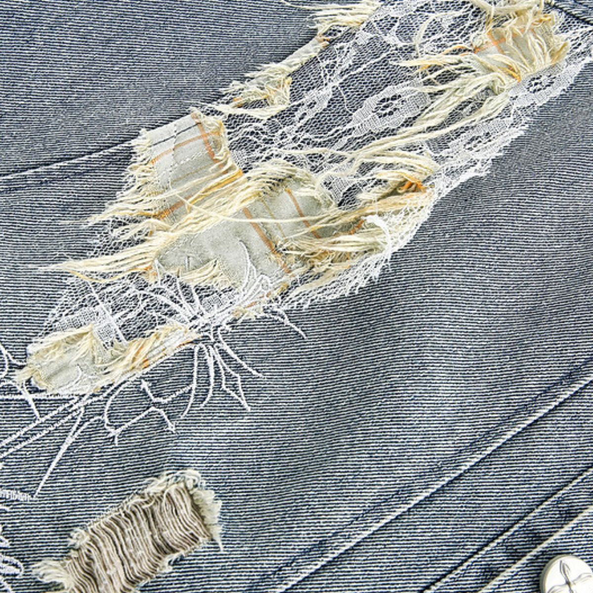 Loose-fitting Ripped Stitched Fashionable Washed Denim Jacket