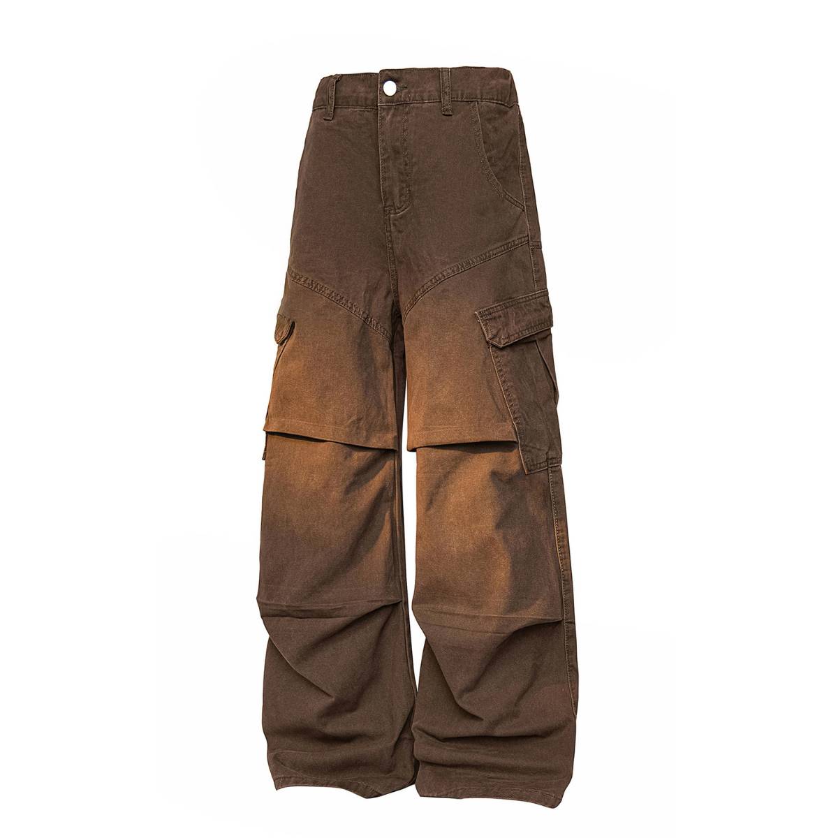 American Workwear Relaxed Solid Patchwork Wide-Leg Utility Cargo Pants