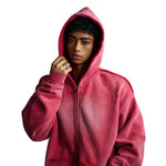Front-Zip Raw Edge Ripped Hoodie