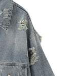 Asymmetrical Hem Cropped Ripped Denim Jacket