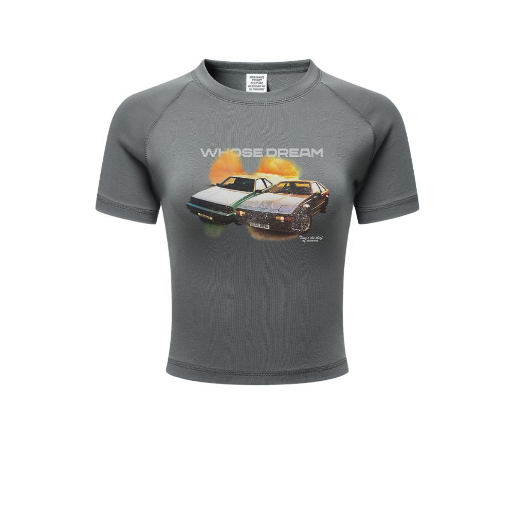 Retro Cars Graphic Crop Top-INNBLAC Fashion Apparel