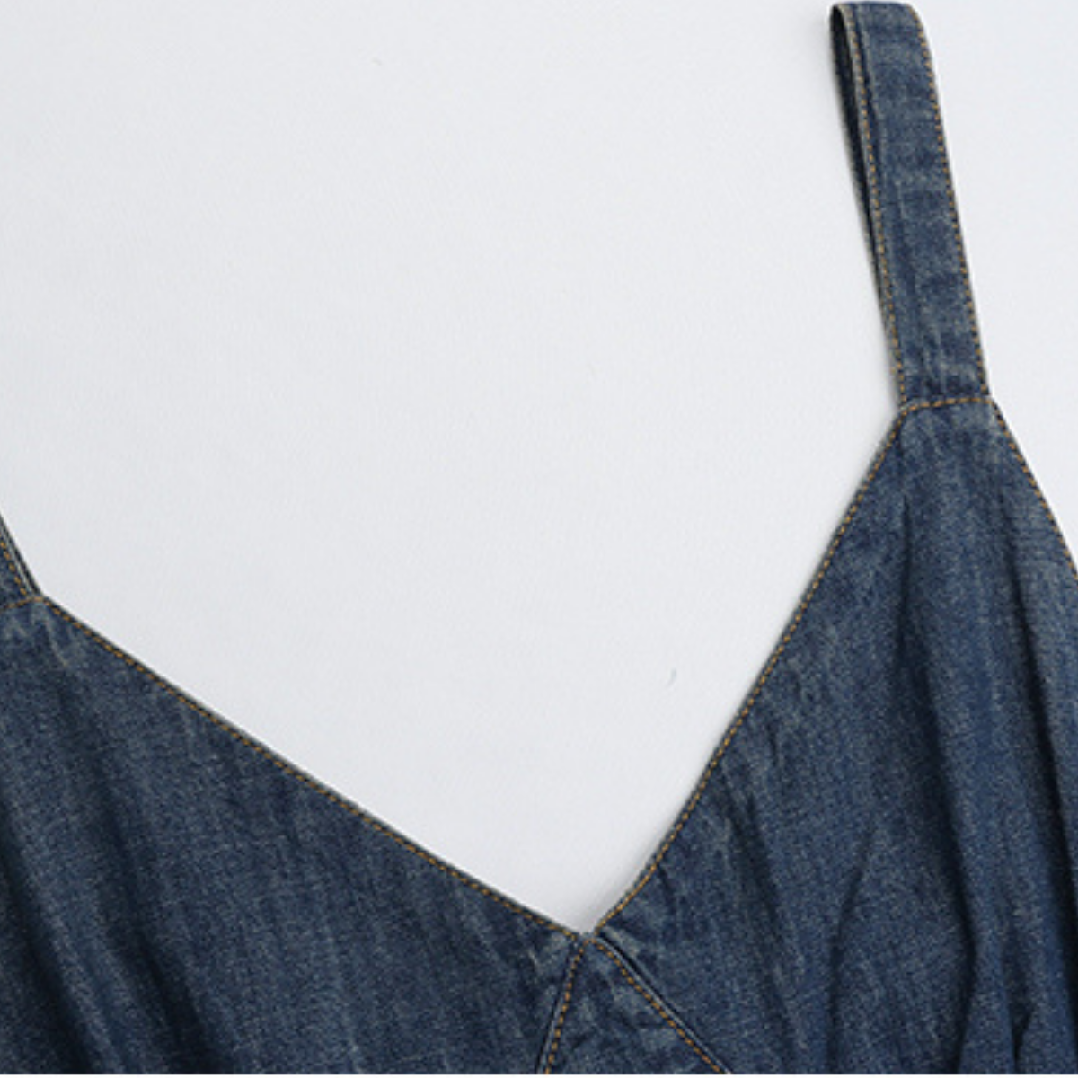 V-Neck Spaghetti Strap Denim Midi Dress