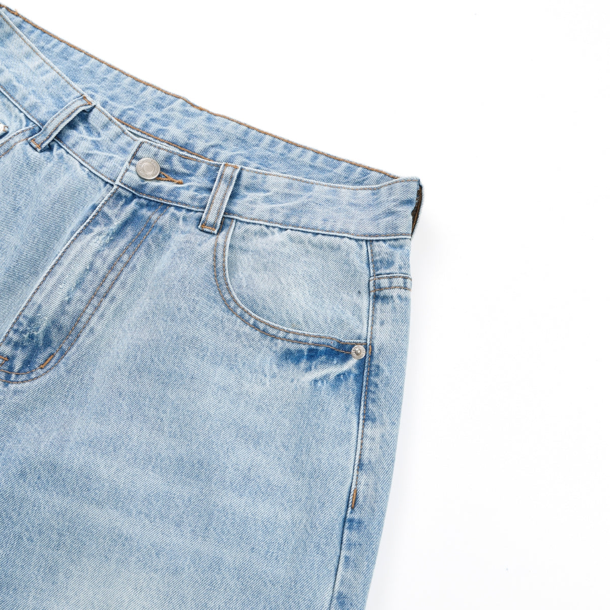 Wash Destroyed Pleated Baggy Jeans