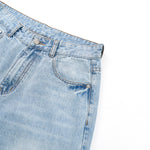 Wash Destroyed Pleated Baggy Jeans