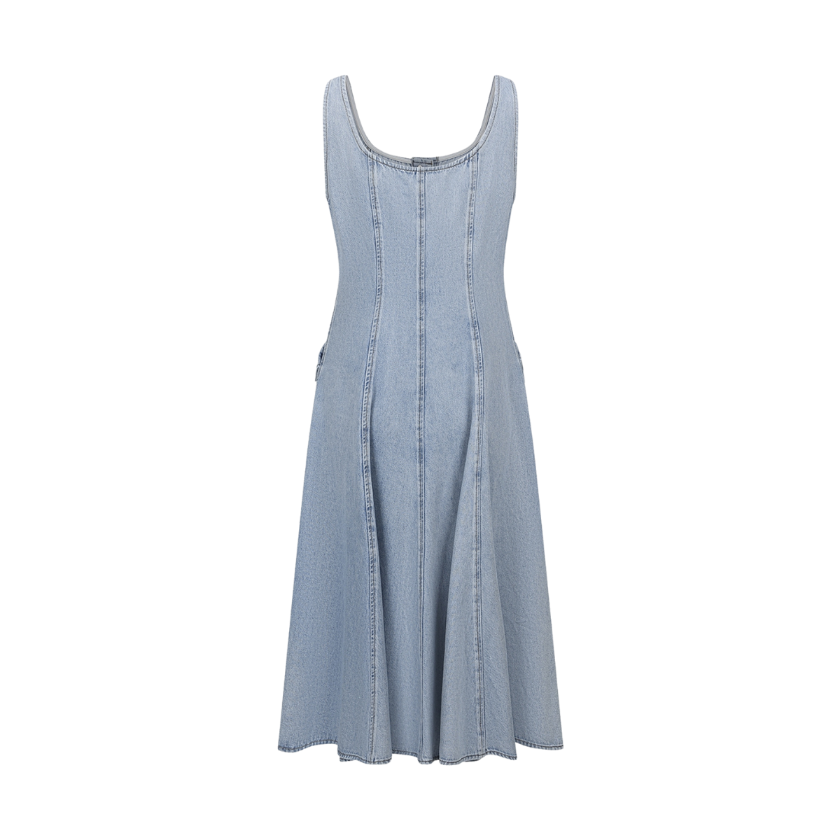 Light Wash Button Front Denim Midi Dress