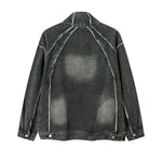 Oversized Stand-up Collar Washed Distressed Denim Jacket