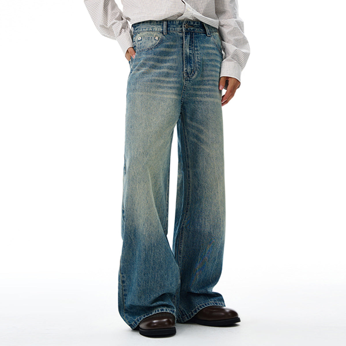 Vintage Light Wash Wide Leg High Rise Jeans