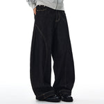 Curved Seam Wide Leg Denim Trousers Dark Indigo Wash