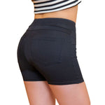 Mid-Waisted Washed Knit Denim Shorts