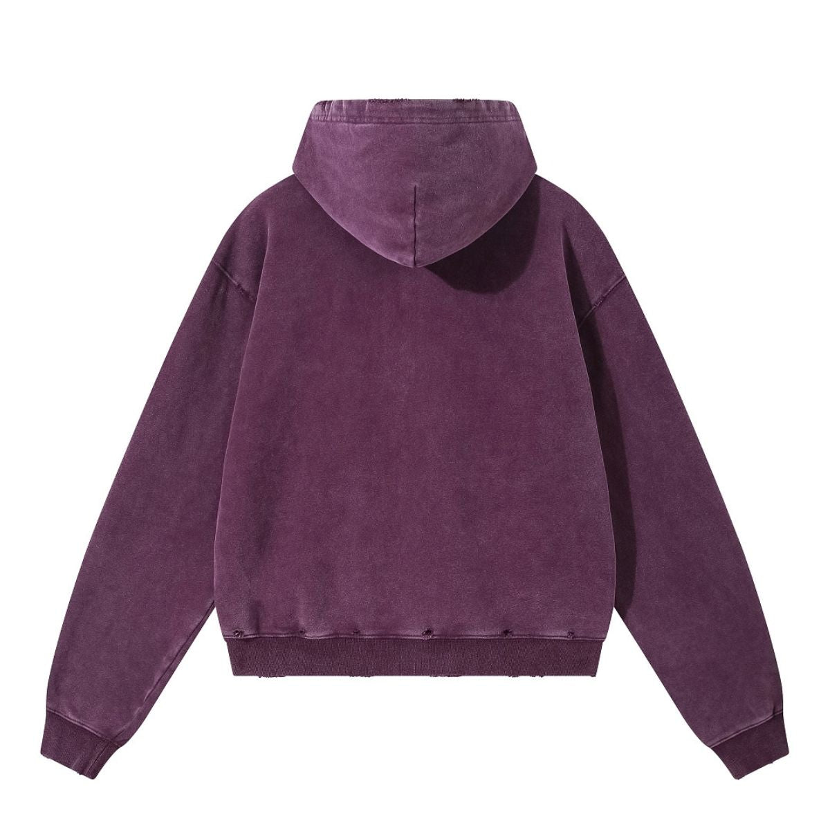 Boxy Cropped Stacked Sleeve Ripped Distressed Full Zip Hoodie