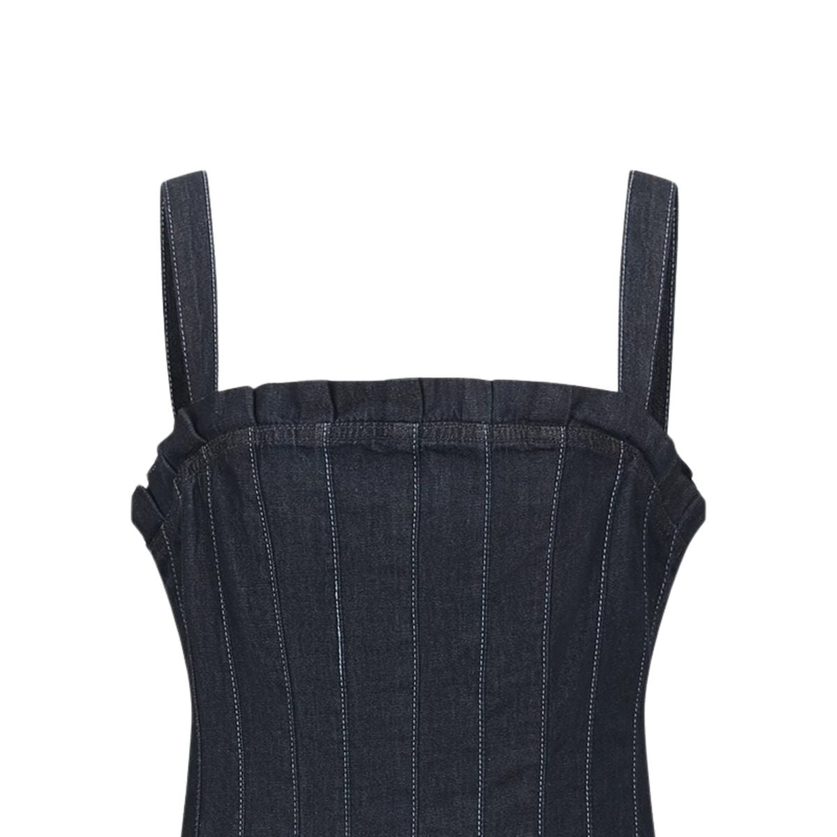 Dark Denim Corset-Inspired Pleated Dress