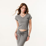 Camiseta Henley de canalé de manga corta de 8 oz