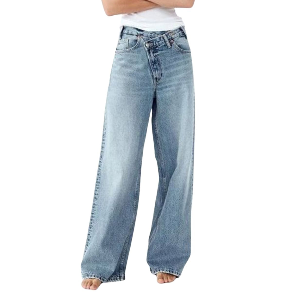 Crossover Asymmetric High-Rise Wide-Leg Jeans