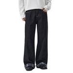 Contrast Stitch Black Wide-Leg Jeans