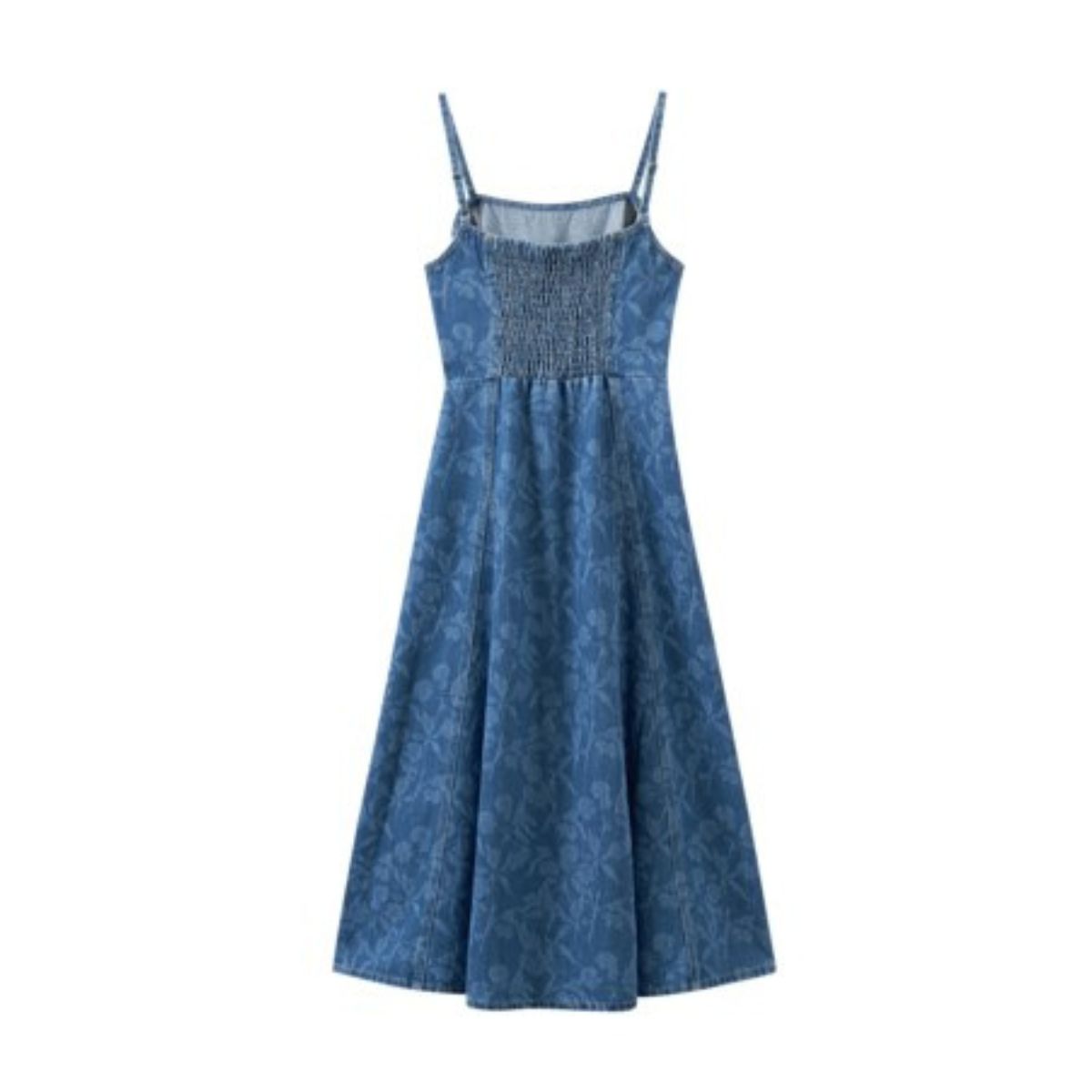 Flower Print Spaghetti Strap Denim Midi Dress
