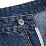 Deep Blue Washed Cat Whisker A-Line Straight Baggy Denim Jeans