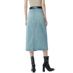 High-Rise Button-Front Denim Midi Skirt