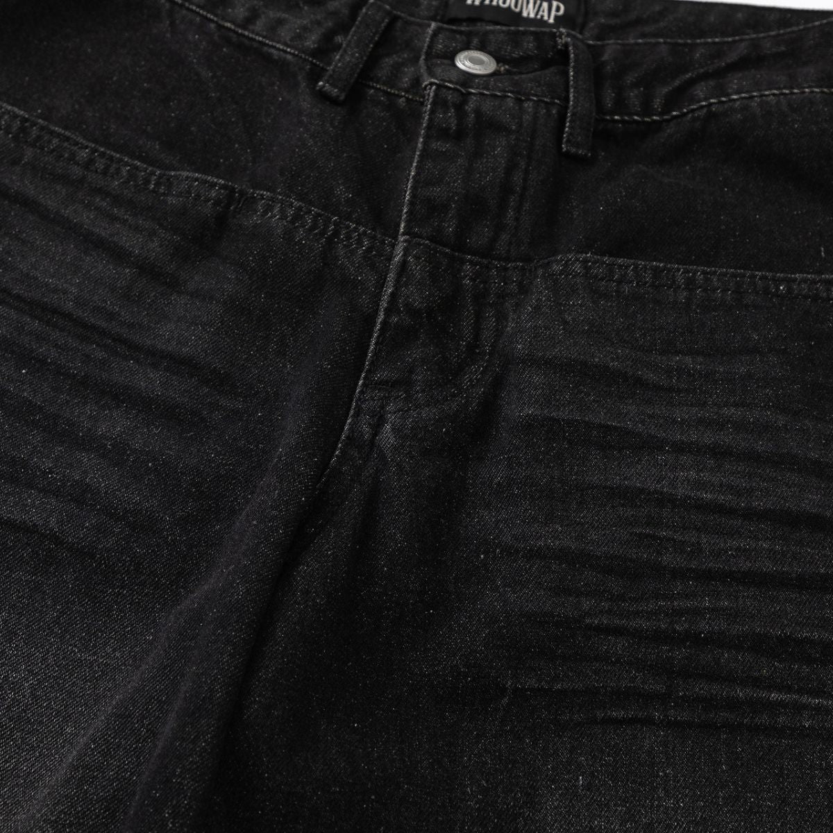 Vintage Washed Black Whiskered Wide Leg Jeans