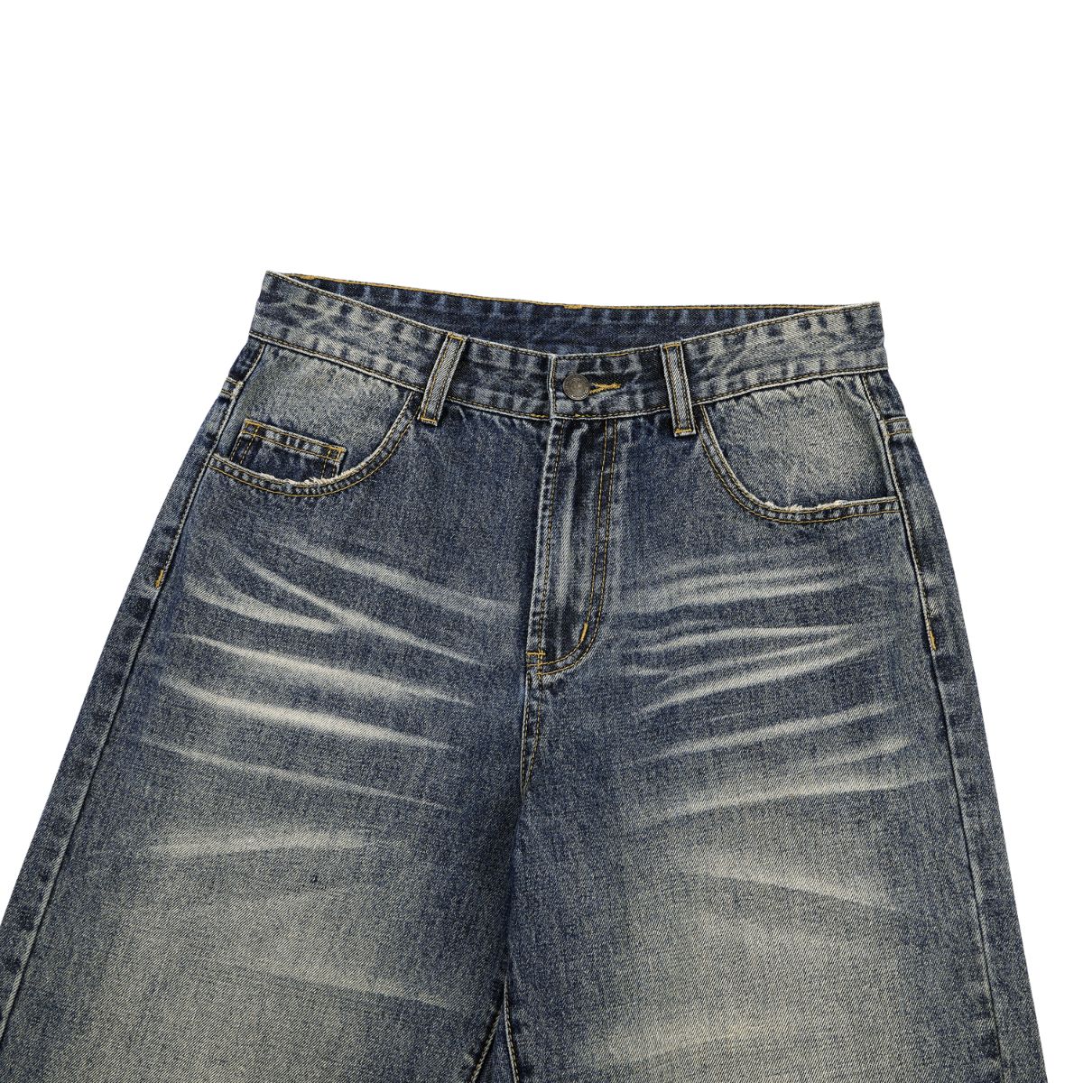Loose Straight‑Leg Vintage Whiskered Jeans