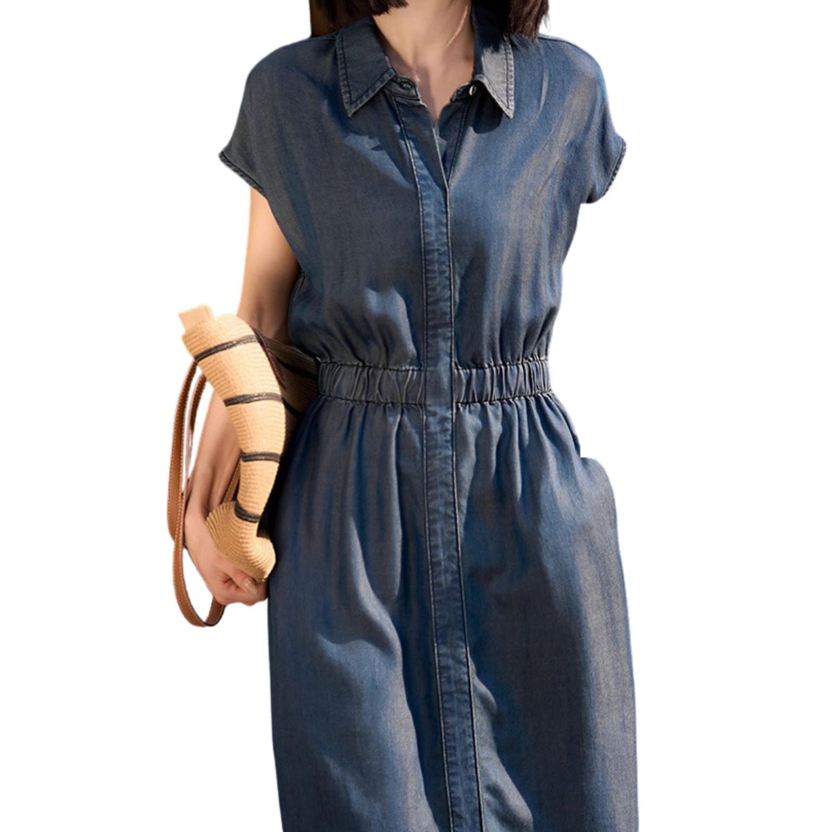 Cap Sleeve Relaxed Denim Midi Dress