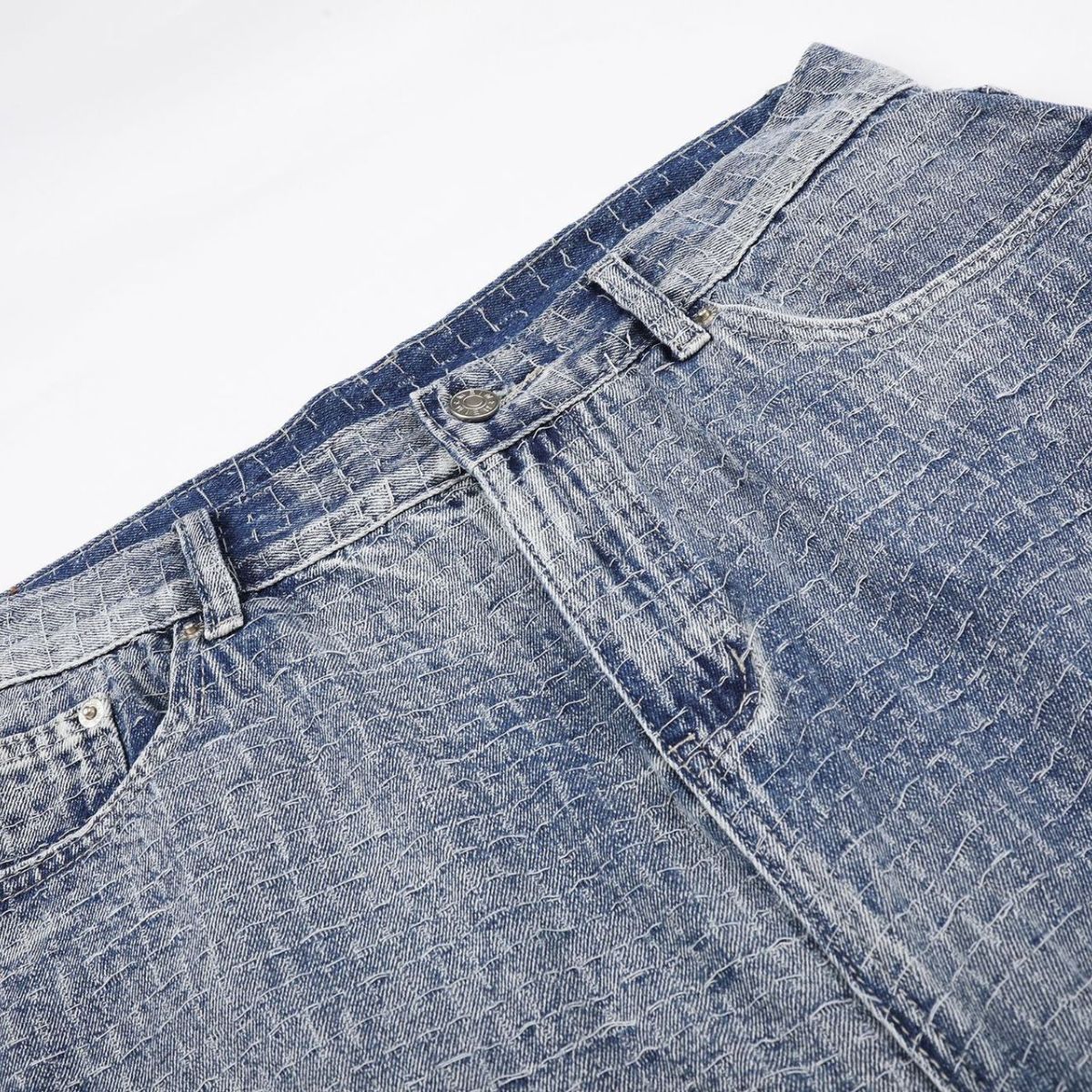 Vintage Washed Textured Denim Bermuda Shorts