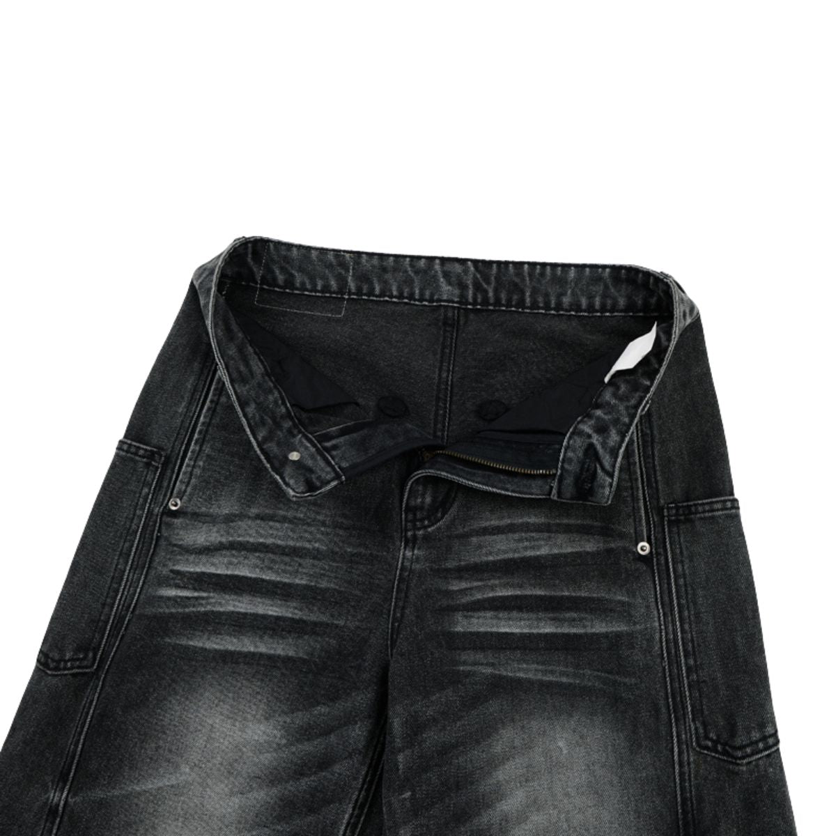 Gray Washed Workwear‑Style Wide‑Leg Jeans