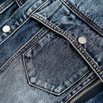 Zipper-embroidered Loose Retro Washed Denim Jacket