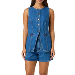 Button-Front Longline Denim Vest