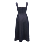 Square Neck Flared A-Line Denim Midi Dress